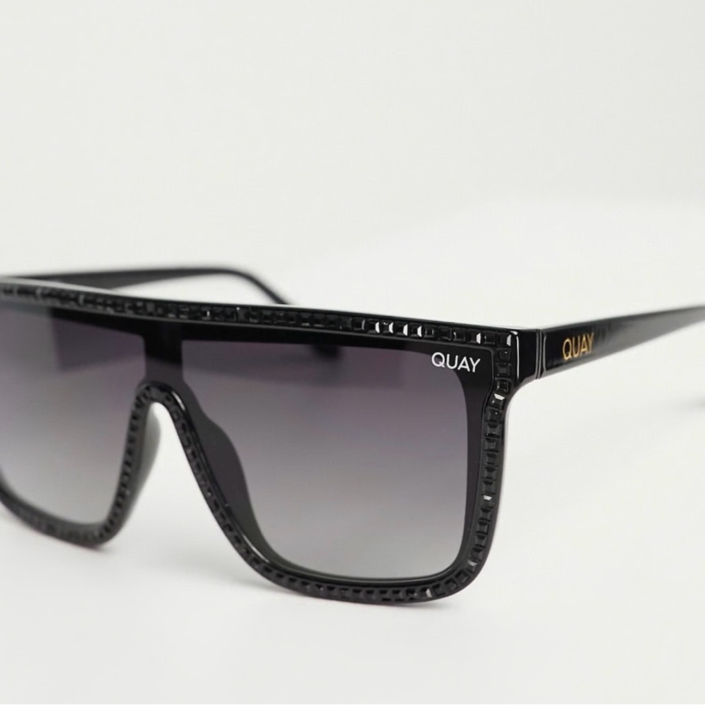 Quay Nightfall embellished shield sunglasses in black
